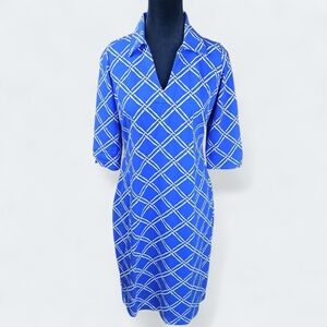 KATHERINE WAY | Blue Crisscross Midi Coastal Nautical Collared Shirt Dress | S